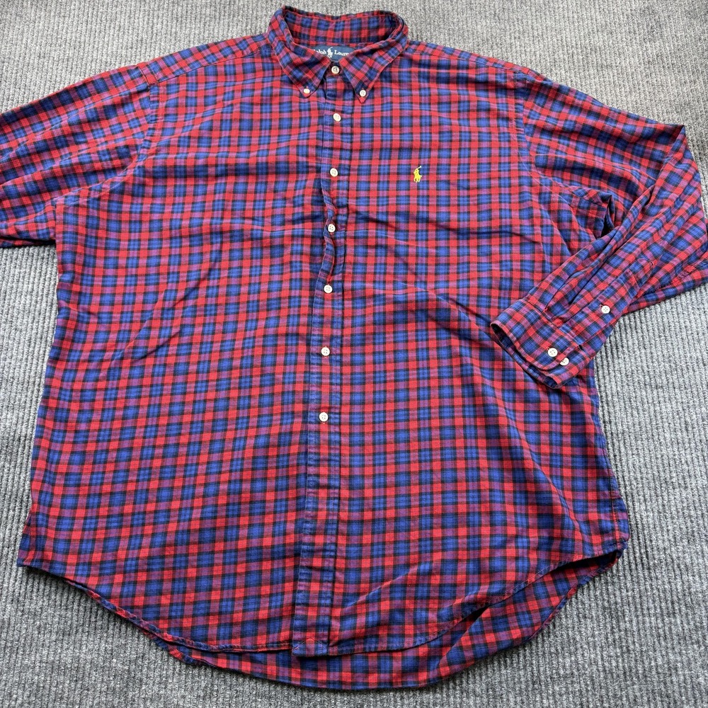 Ralph‎ Lauren Shirt Mens 2XL Red Plaid Flannel Button Down Long Sleeve Casual